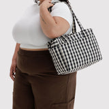 Black and cream gingham tote bag with carry handles