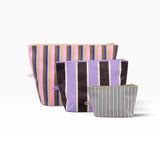 Striped zippered pouch set of three, multicolor vertical stripes, canvas-like fabric
