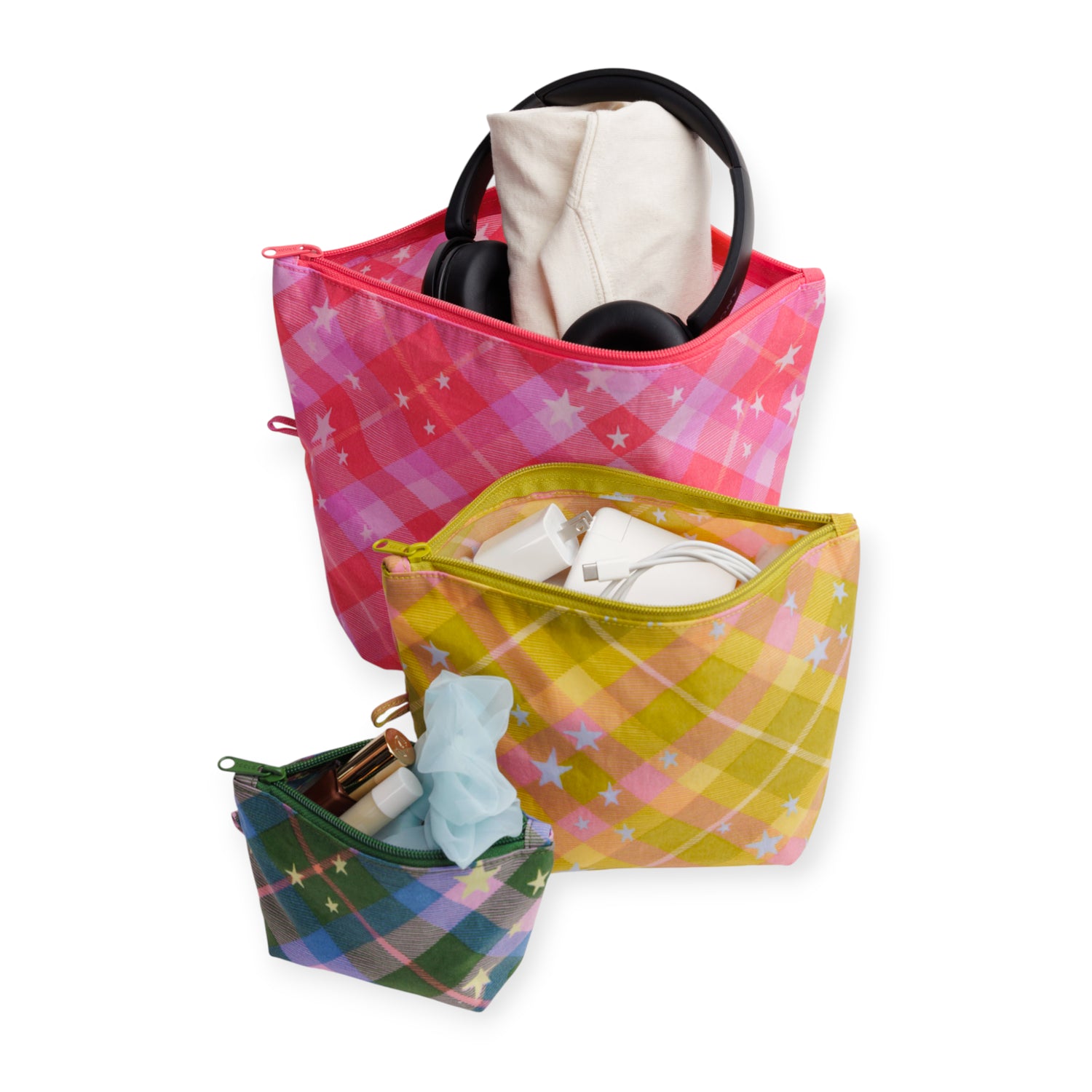 Baggu Go Pouch Set - Star Plaid