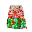 Explore the charming Hello Kitty x Baggu - Storage & Travel Set by Baggu, which includes three rectangular pouches adorned with lively cartoon characters and fruity patterns on a white, pink, and green background. Perfect for stylishly organizing your essentials.