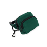 The Baggu Fanny Pack Charm - Cypress is a small green fabric pouch made from recycled nylon, featuring a zipper and black clip, ideal as a Baggu keychain.