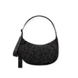 Medium crescent nylon shoulder bag, dark charcoal with ditsy floral print
