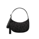 Medium crescent nylon shoulder bag, dark charcoal with ditsy floral print