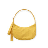 Medium nylon crescent bag in sunflower yellow, curved hobo shape with top handle