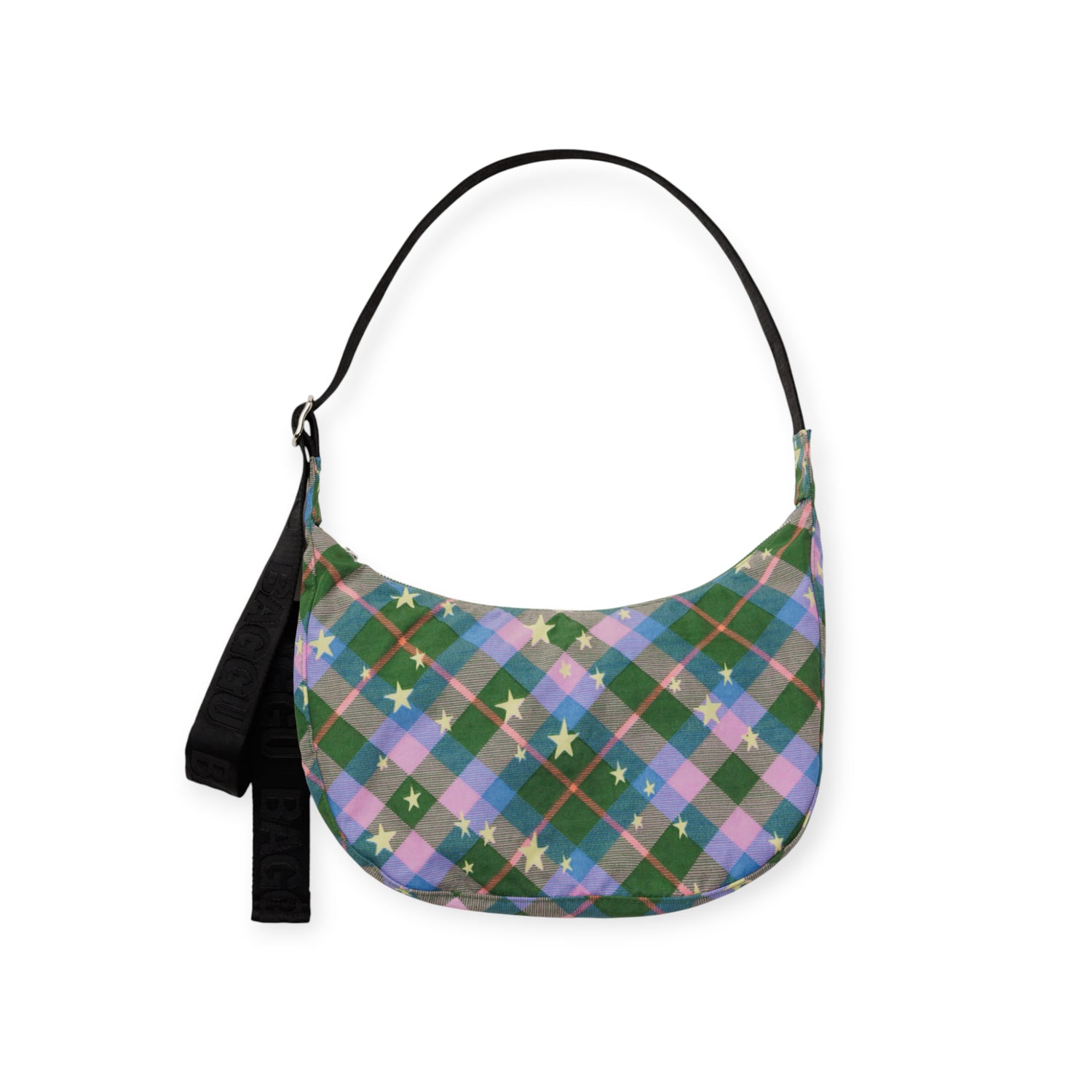 Baggu Medium Nylon Crescent Bag - Green Star Plaid