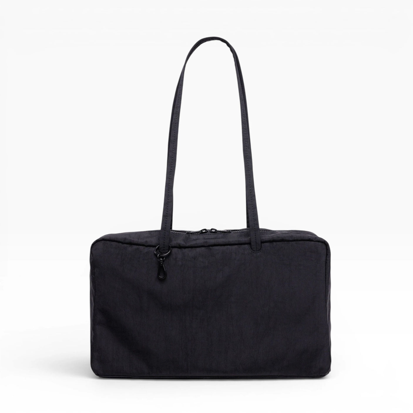 Medium nylon bowler bag in black with top handles and side zipper