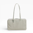 Medium nylon bowler bag with vertical sage-and-white stripe, top handles, zip closure