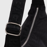 Nylon crescent bag strap with adjustable buckle and studded band