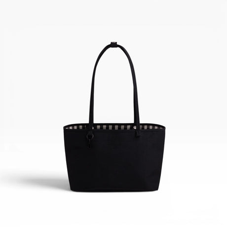Medium nylon tote bag in solid black with top handles