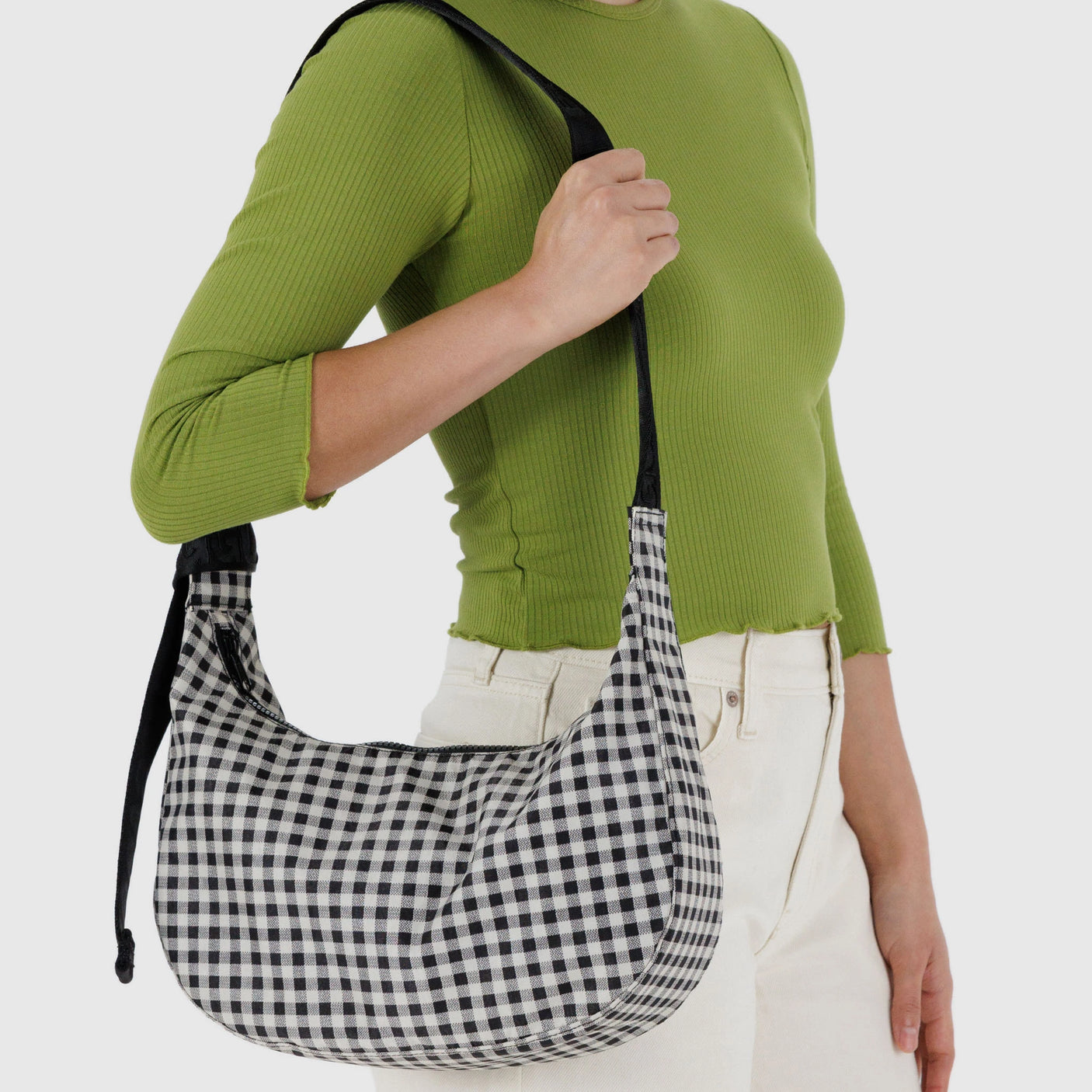 Baggu Medium Nylon Crescent Bag - Black & White Gingham
