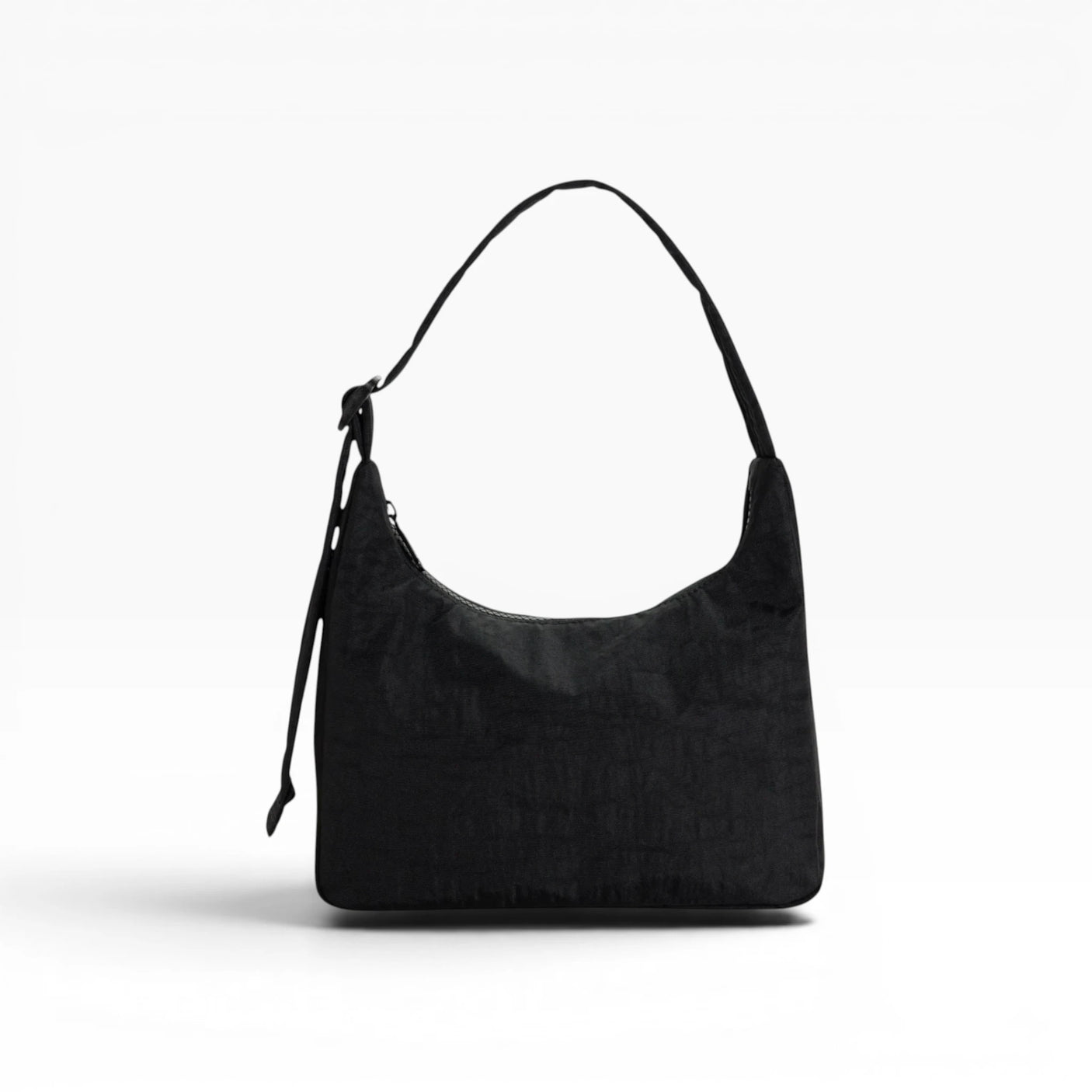 Baggu mini nylon shoulder bag, black; slouchy hobo shape with long shoulder handles