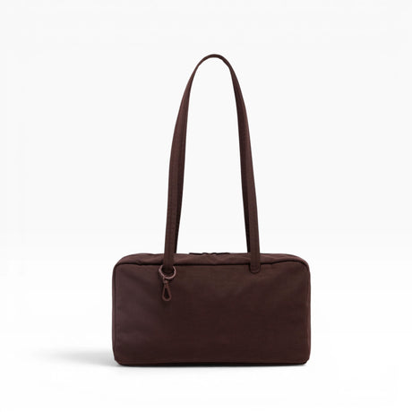 Baggu nylon bowler bag in dark coffee brown, top handles and zipper closure