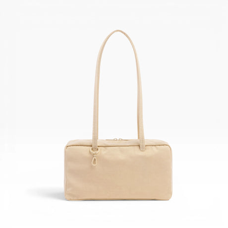 Baggu light tan nylon bowler bag with top handles