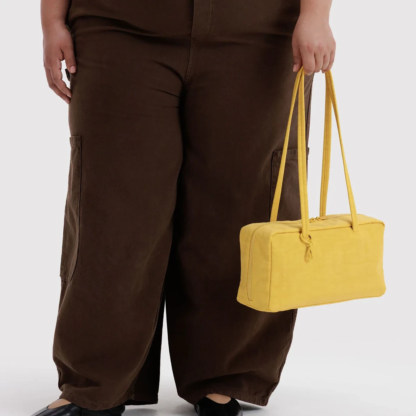 Sunflower yellow nylon bowler bag with two top handles
