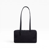 Black nylon bowler bag with top handles and zip closure