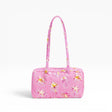 Baggu pink nylon bowler bag with star pattern and top handles