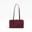 Mahogany nylon bowler bag with two top handles and front zipper pocket