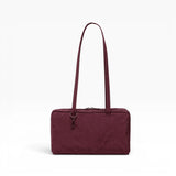 Mahogany nylon bowler bag with two top handles and front zipper pocket
