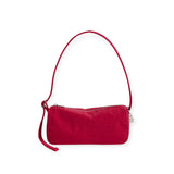 Cherry red nylon loaf shoulder bag with zip top and adjustable strap