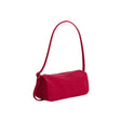 Cherry red nylon loaf shoulder bag with short top handles and ring clasp