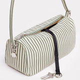 Sage striped nylon loaf bag with top zipper and adjustable shoulder strap