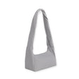 Fog gray nylon tote bag, side view with short handles and structured rounded base