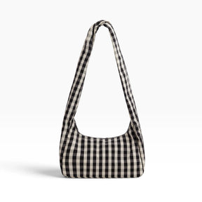 Black-and-cream gingham nylon hobo bag with wide handles