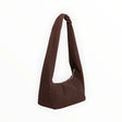 Brown nylon tote bag with wide handles and soft curved body
