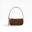 Leopard-print nylon mini shoulder pochette with top handle and silver clasp