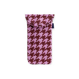 Puffy glasses case with pink houndstooth pattern and snap flap