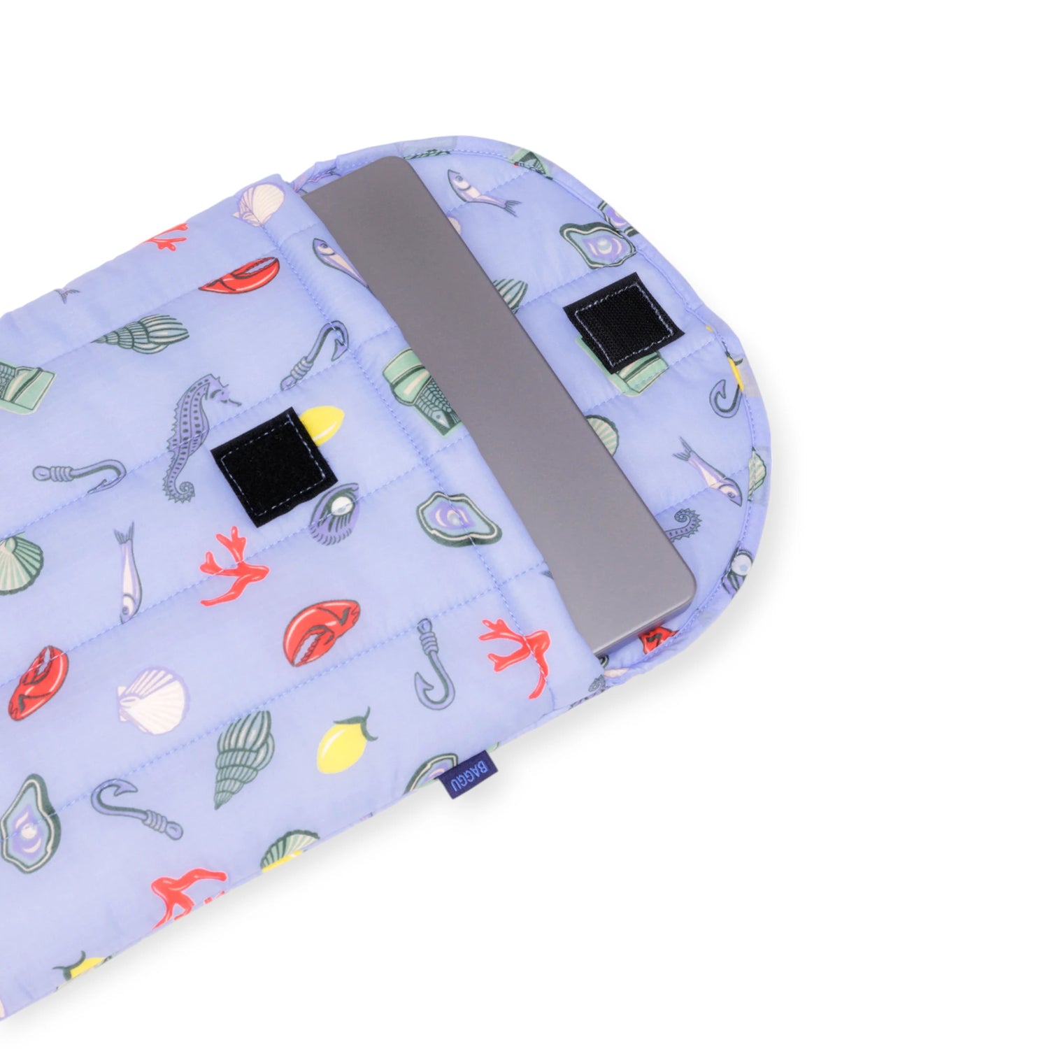 Baggu Puffy Laptop Sleeve 13"/14" with colorful sea creature print, padded protection, and eco-friendly material.