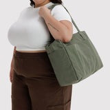 Olive green cloud carry-on tote bag with top handles and zip-top closure