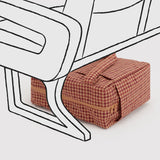 Houndstooth carry-on bag with cushioned top flap, tan and dark red pattern