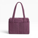 Plum small carry-on tote bag with two top handles and front zip pocket