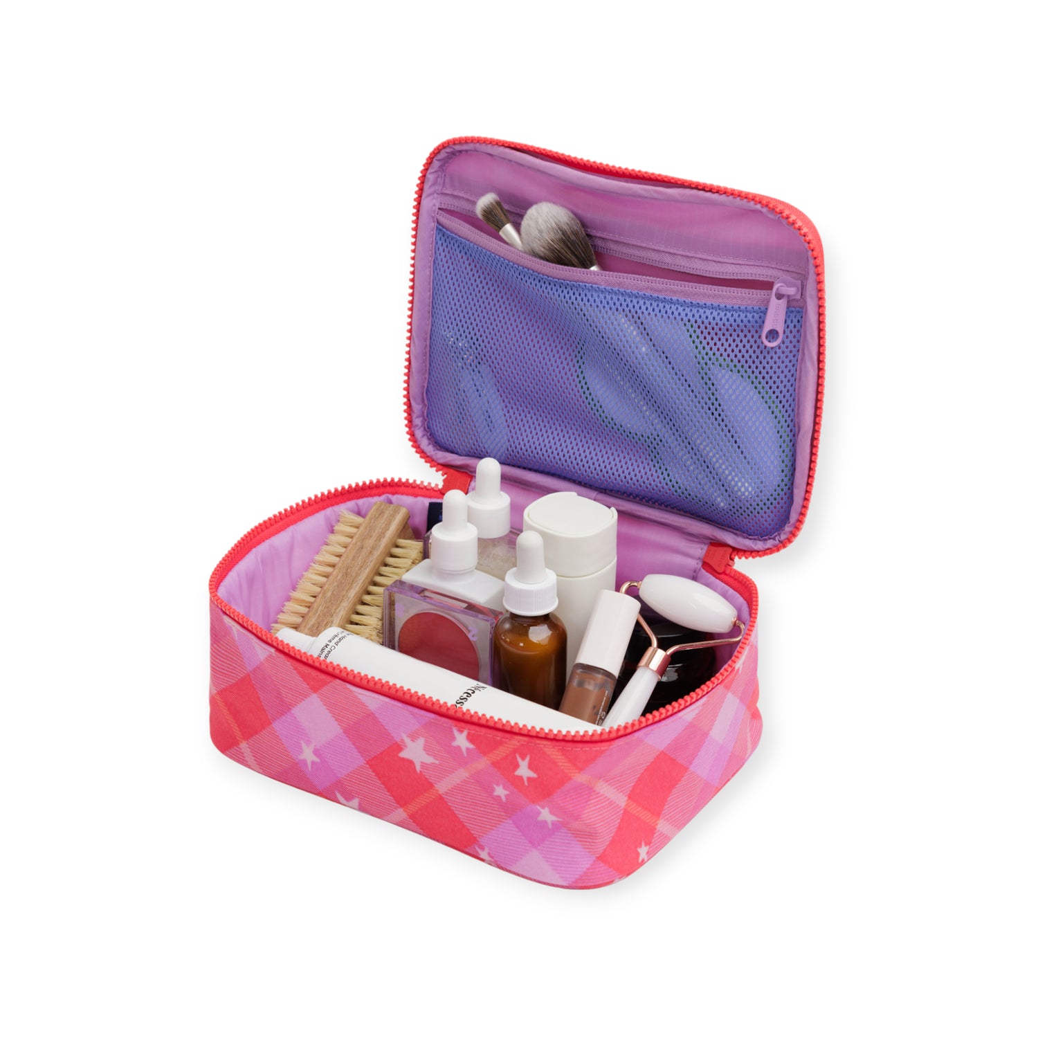 Baggu Small Cosmetic Case - Pink Star Plaid