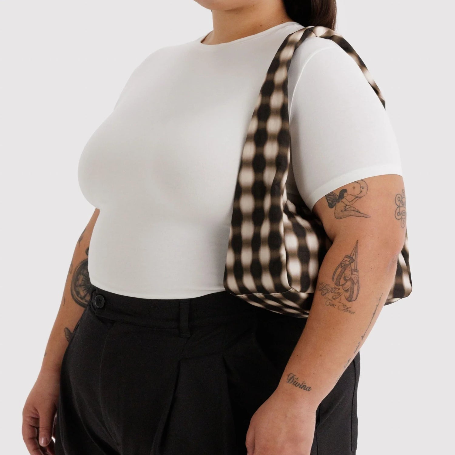 Baggu Small Nylon Meringue Bag - Blurred Gingham Brown