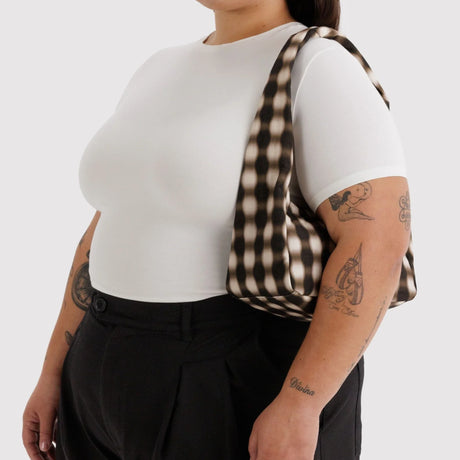 Baggu Small Nylon Meringue Bag - Blurred Gingham Brown