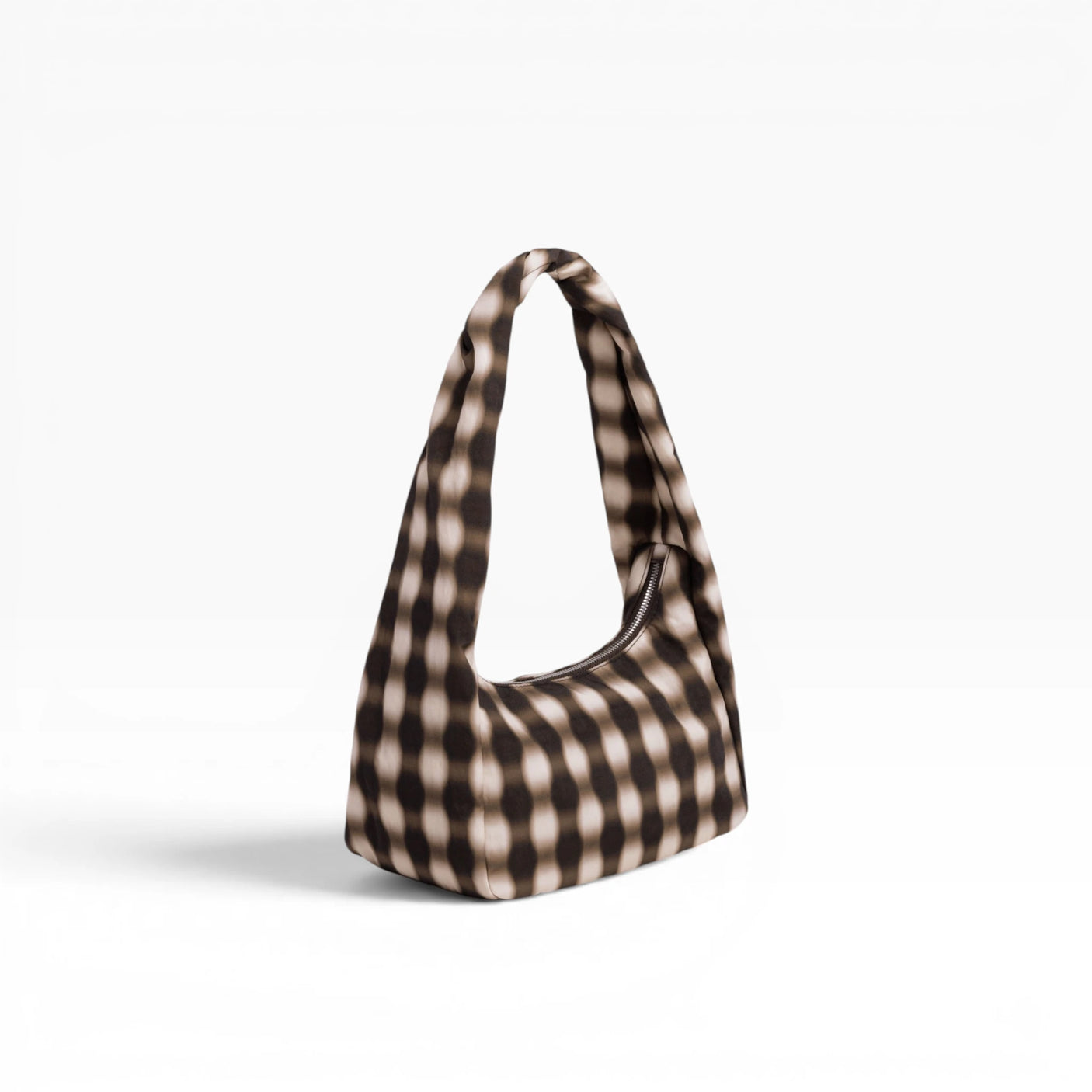 Baggu Small Nylon Meringue Bag - Blurred Gingham Brown
