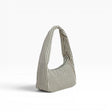 Small nylon hobo bag with sage green vertical stripes, curved body, short handles