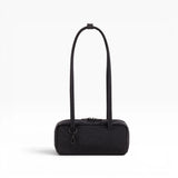 Baggu small bowler bag in black with two top handles and zip closure.