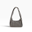 Small gingham nylon bag with curved top opening and black check pattern