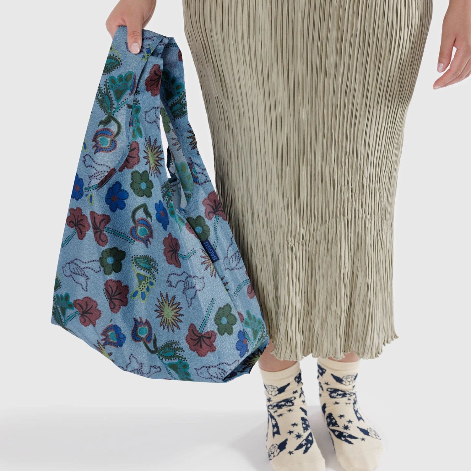 Baggu Standard Reusable Bag Digital Denim Birds Blink Box