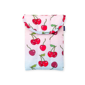 Baggu Puffy Tablet Case 8" - Cherries featuring quilted fabric with red cherry print and Velcro flap closure by Baggu.
