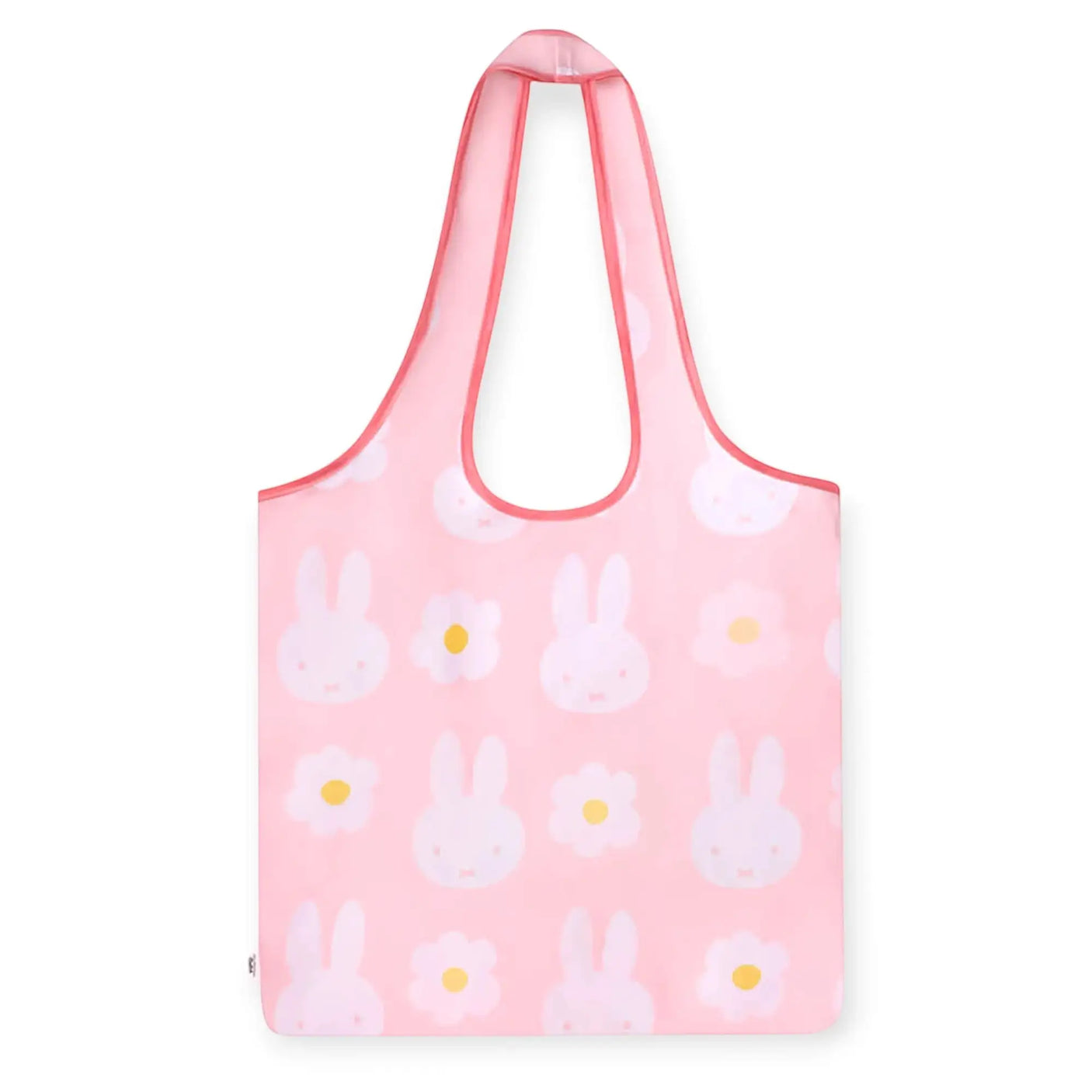 Pink bunny print tote bag with short handles