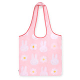 Pink bunny print tote bag with short handles