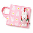 Pink Miffy tote bag with plush keychain backpack and red carabiner clip