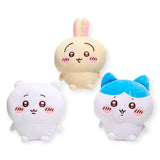 Set of three 20cm plush figures: beige, white, and blue-accented bunny-cat