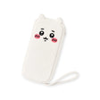 Plush zipper case with bear-face print and long strap, white fabric