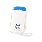 Zipper case with strap, white fabric with blue cat logo and Hachiware label