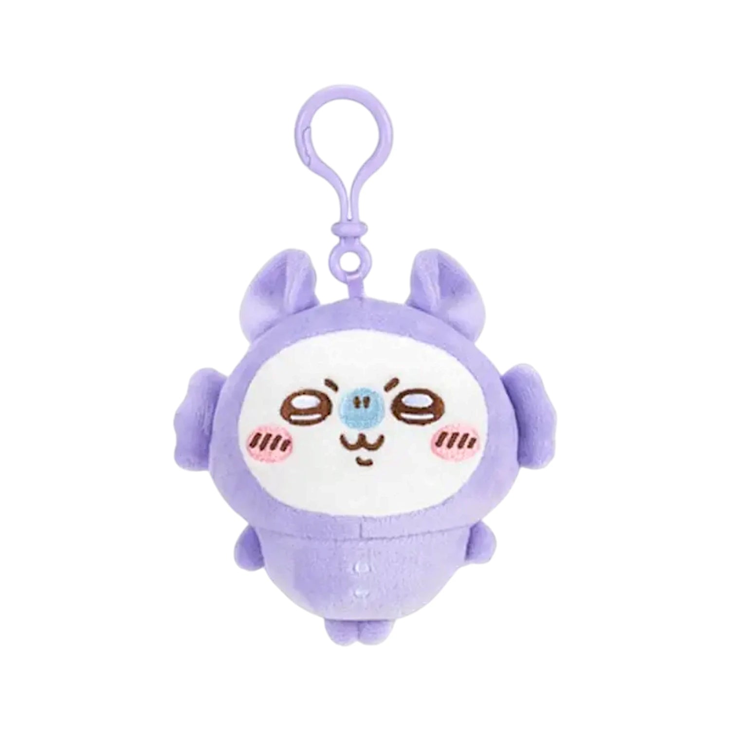 Purple Chiikawa pyjama plush keychain with face and small ear details